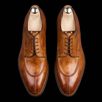 Seregno Tan Brown Leather Slip Toe Oxford Shoes