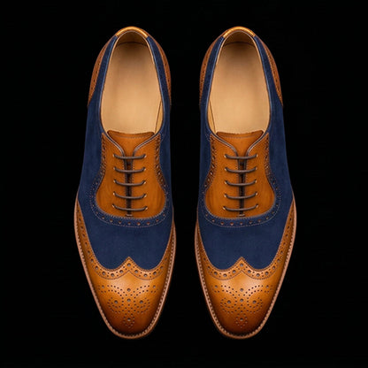 Spoleto Tan & Navy Blue Suede Leather Wingtip Shoes