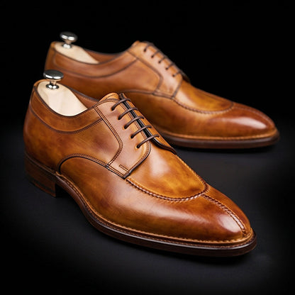 Seregno Tan Brown Leather Slip Toe Oxford Shoes