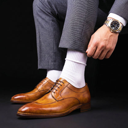 Seregno Tan Brown Leather Slip Toe Oxford Shoes