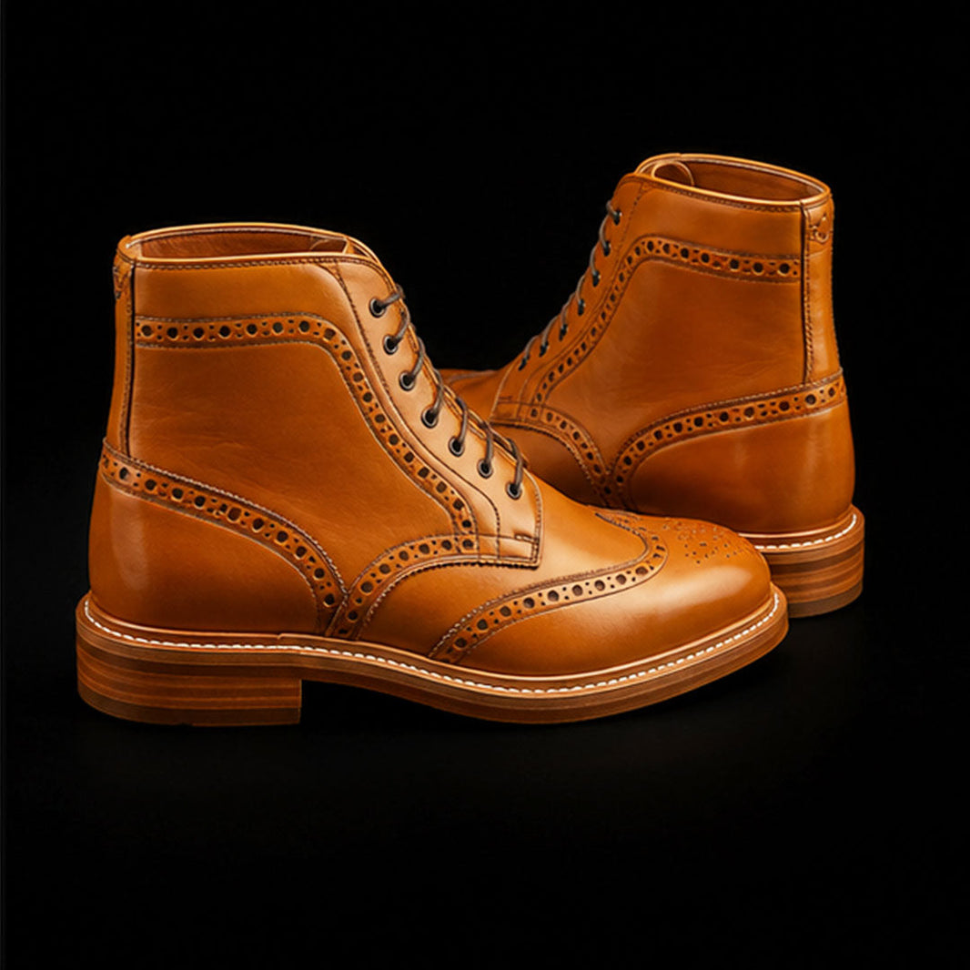 Crotone Tan Brown Leather Wingtip Ankle High Boots
