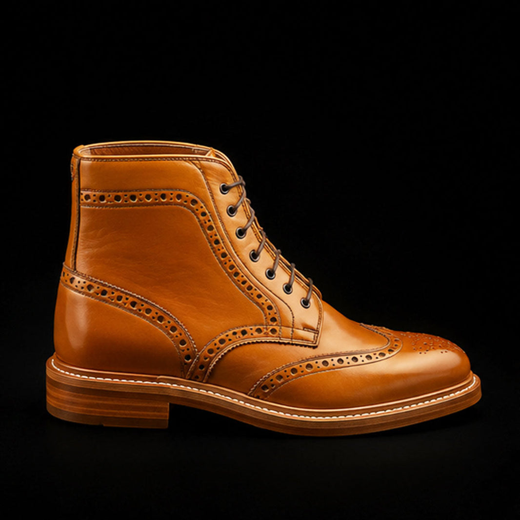 Crotone Tan Brown Leather Wingtip Ankle High Boots