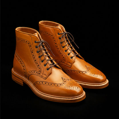 Crotone Tan Brown Leather Wingtip Ankle High Boots