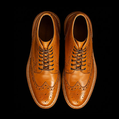 Crotone Tan Brown Leather Wingtip Ankle High Boots