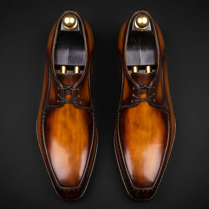 Bolzano Tan Brown Patina Leather Derby Shoes