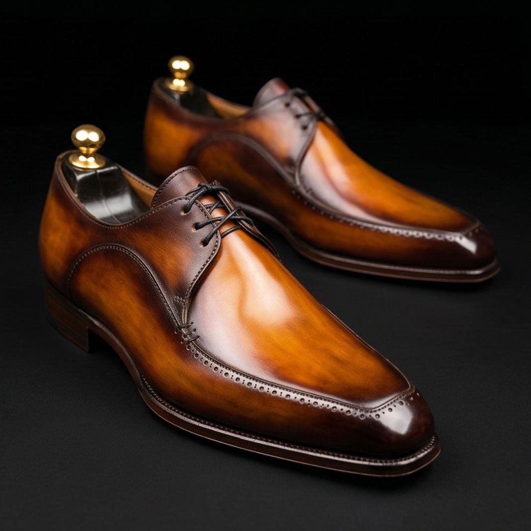 Bolzano Tan Brown Patina Leather Derby Shoes