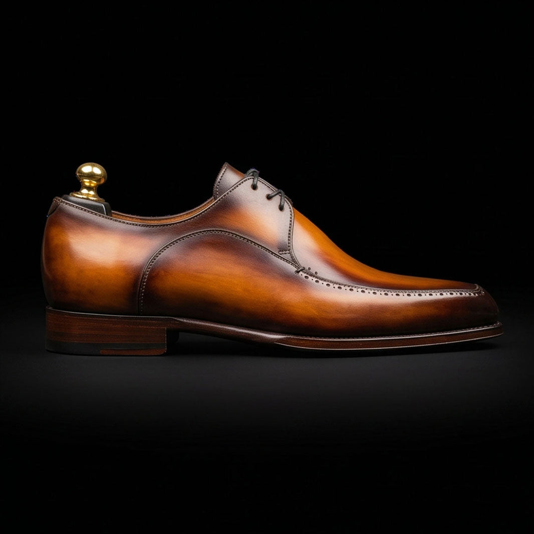 Bolzano Tan Brown Patina Leather Derby Shoes
