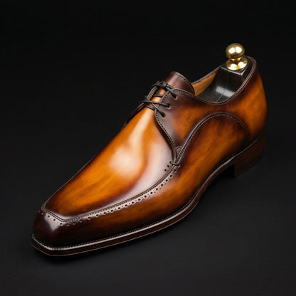 Bolzano Tan Brown Patina Leather Derby Shoes