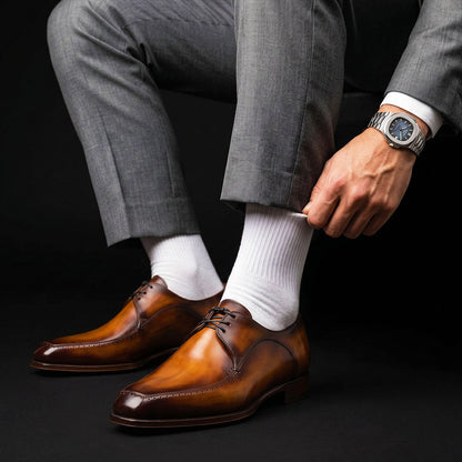Bolzano Tan Brown Patina Leather Derby Shoes