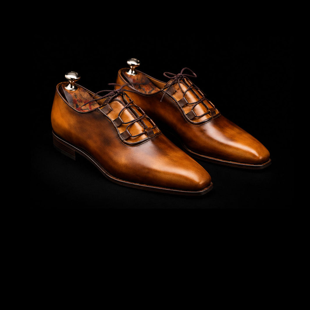 Anzio Tan Patina Leather Luxury Dress Shoes