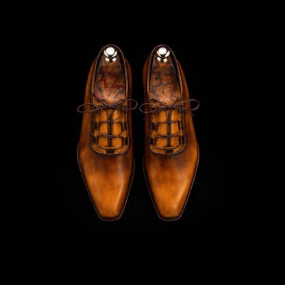 Anzio Tan Patina Leather Luxury Dress Shoes