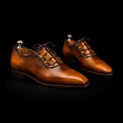 Anzio Tan Patina Leather Luxury Dress Shoes