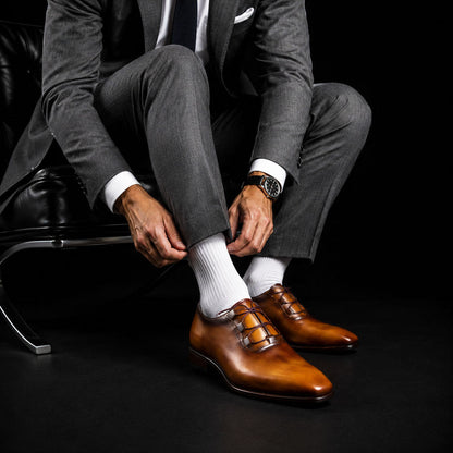 Anzio Tan Patina Leather Luxury Dress Shoes
