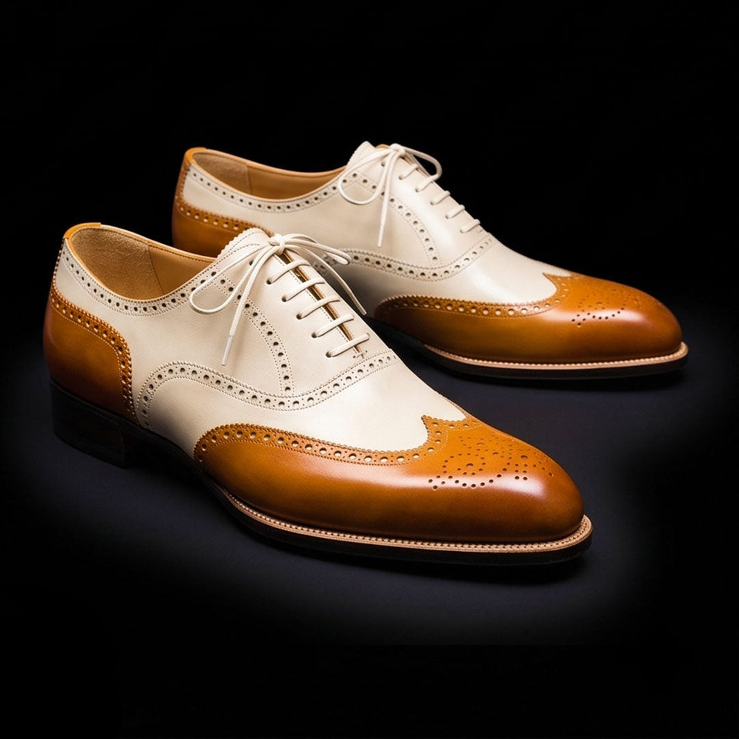 Orvieto Tan & White Leather Wingtip Dress Shoes