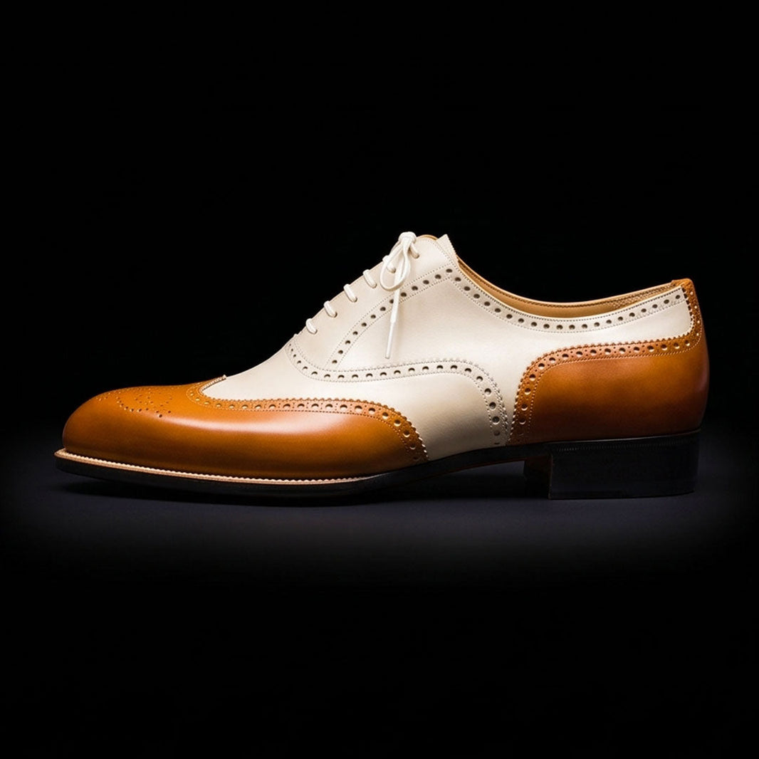 Orvieto Tan & White Leather Wingtip Dress Shoes