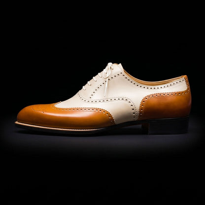 Orvieto Tan & White Leather Wingtip Dress Shoes