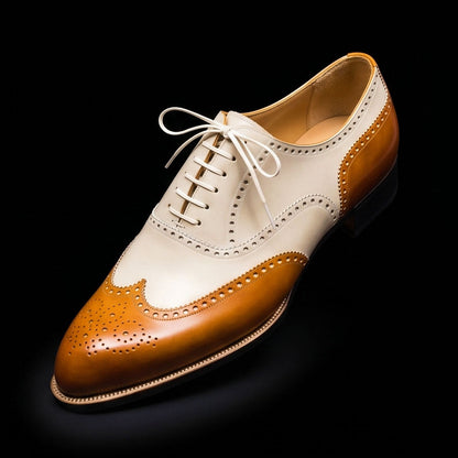 Orvieto Tan & White Leather Wingtip Dress Shoes