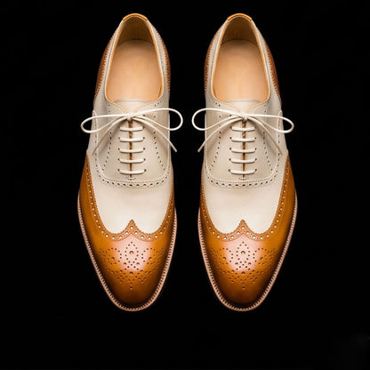 Orvieto Tan & White Leather Wingtip Dress Shoes