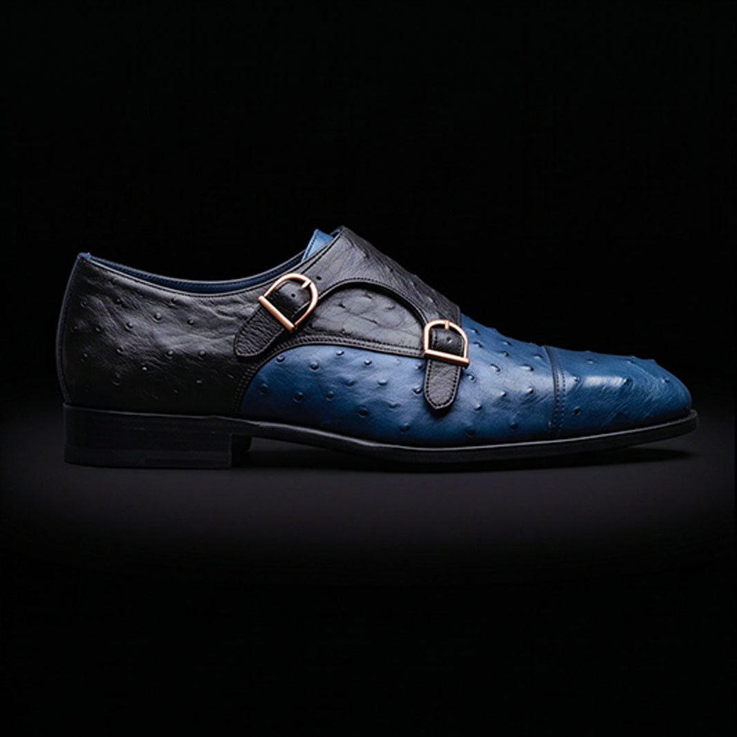 Rho Two Tone Blue Ostrich Impression Leather Oxford Shoes