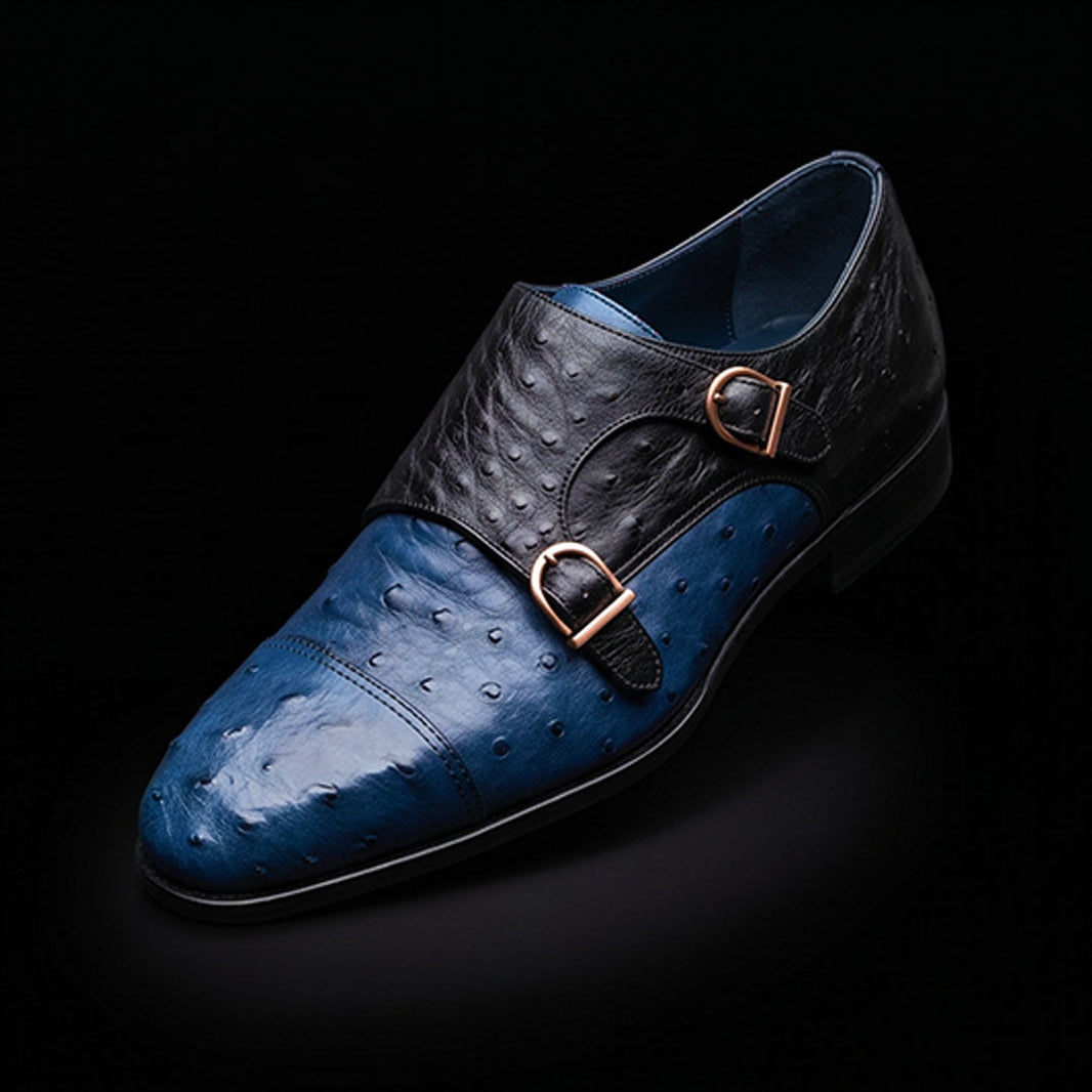 Rho Two Tone Blue Ostrich Impression Leather Oxford Shoes