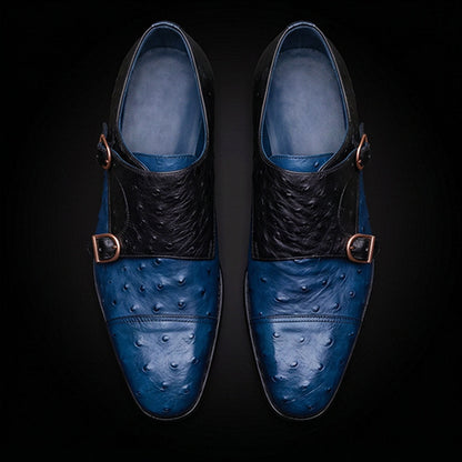 Rho Two Tone Blue Ostrich Impression Leather Oxford Shoes