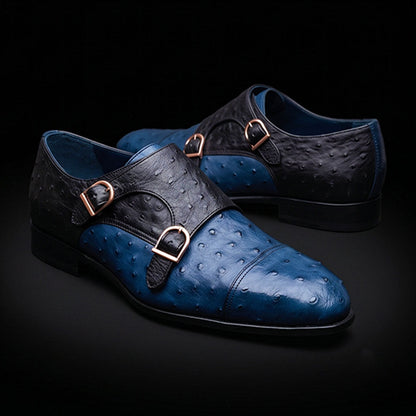 Rho Two Tone Blue Ostrich Impression Leather Oxford Shoes
