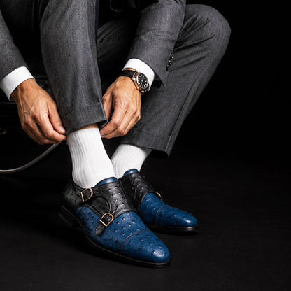 Rho Two Tone Blue Ostrich Impression Leather Oxford Shoes