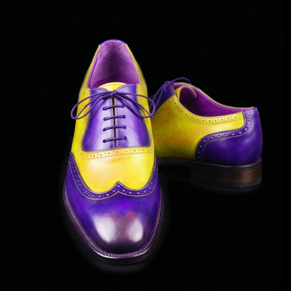 Ferrara Yellow & Blue Leather Wingtip Oxford Shoes