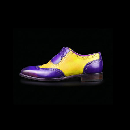Ferrara Yellow & Blue Leather Wingtip Oxford Shoes