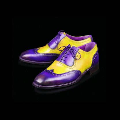 Ferrara Yellow & Blue Leather Wingtip Oxford Shoes