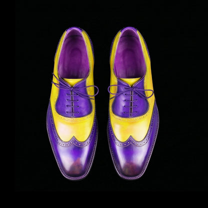 Ferrara Yellow & Blue Leather Wingtip Oxford Shoes