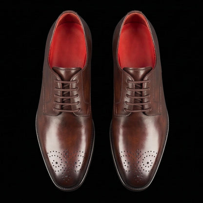 Milano derby in dark brown leather with square toe with design