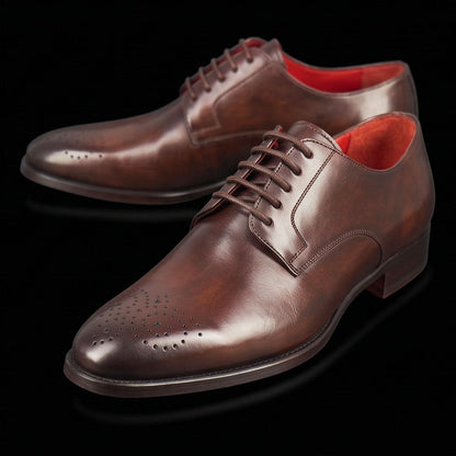 Milano derby in dark brown leather with square toe with design