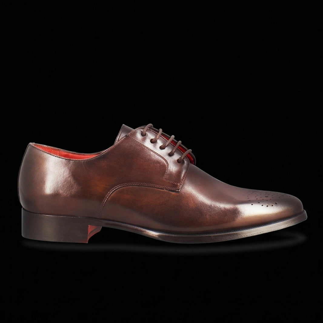 Milano derby in dark brown leather with square toe with design