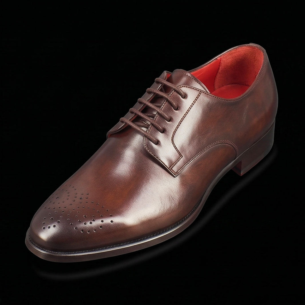 Milano derby in dark brown leather with square toe with design