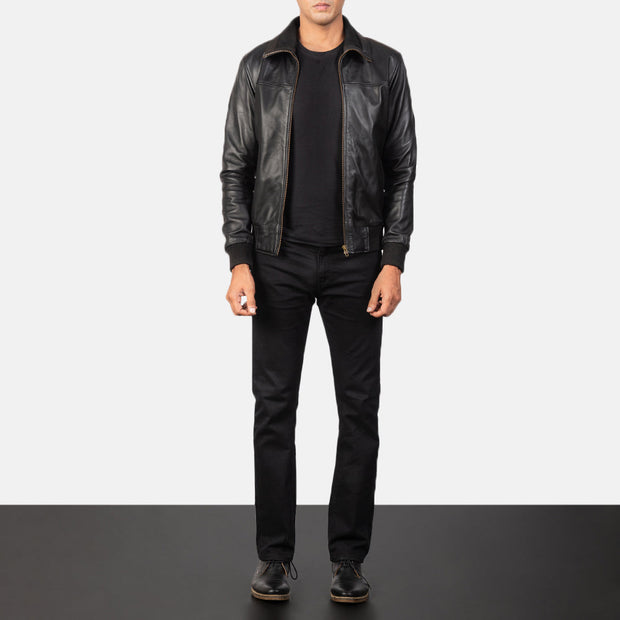 Air Rolf Black Leather Bomber Jacket