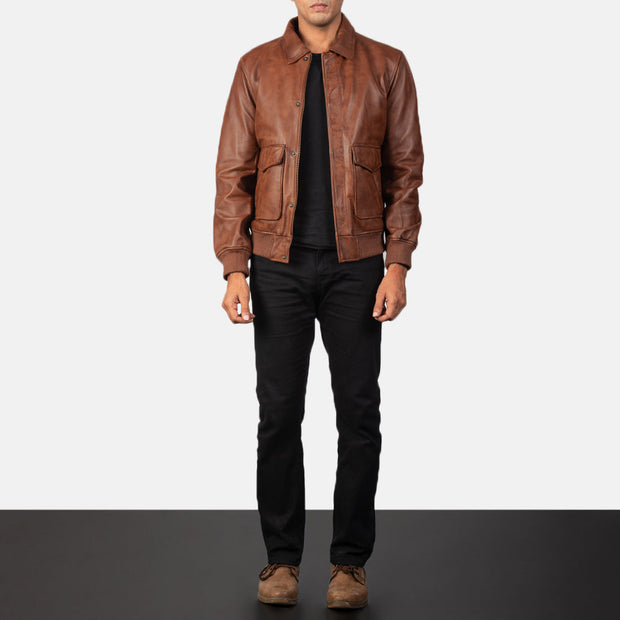 Coffmen Brown A2 Leather Bomber Jacket