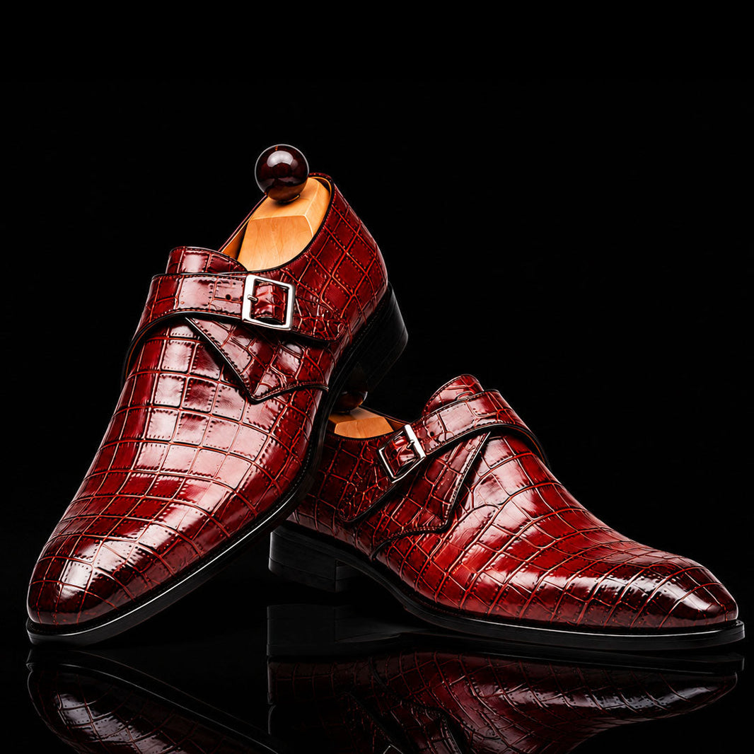Siracusa Brown Patina Alligator Leather Monk Buckle Shoes