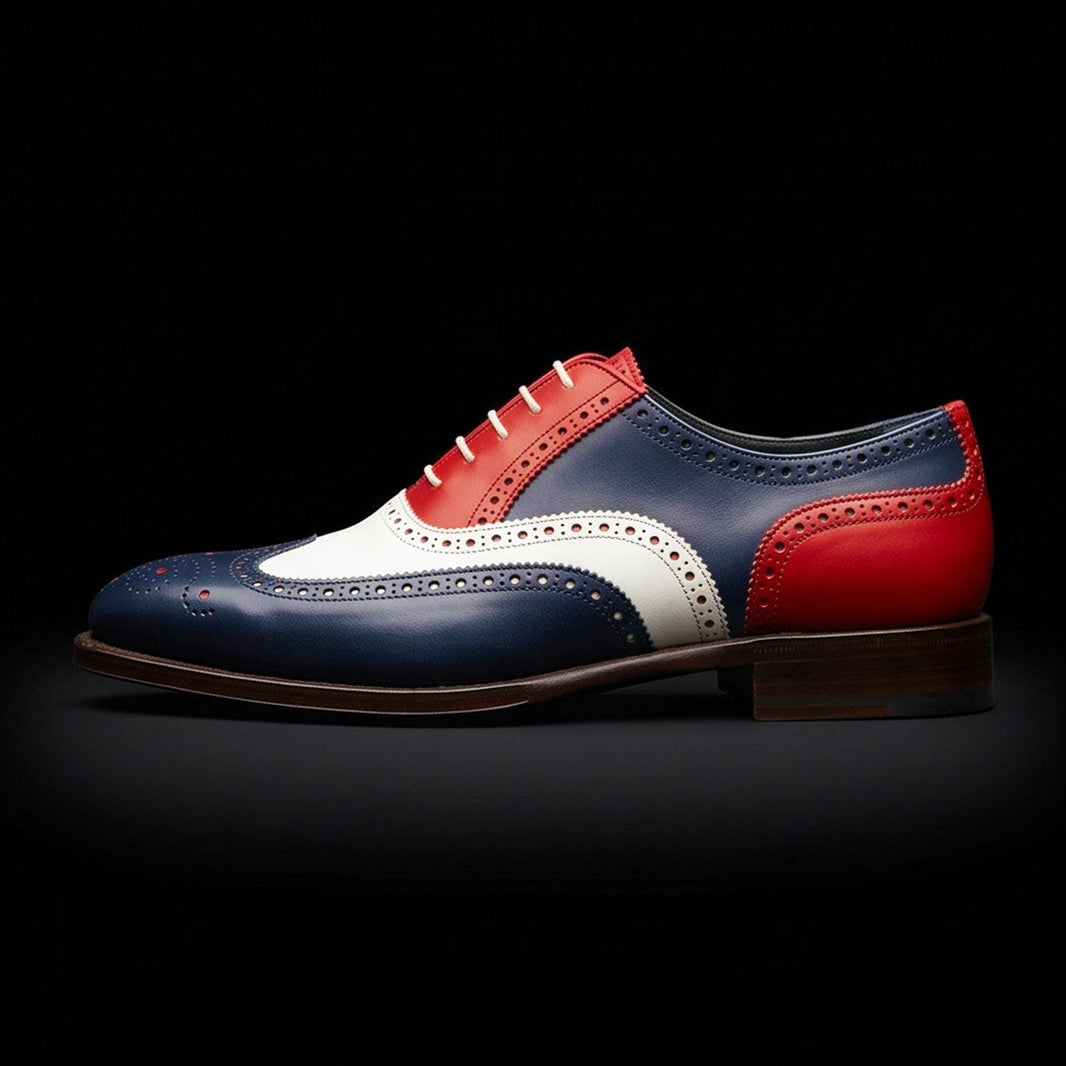 Todi Tri Tone Leather Wingtip Oxford Shoes
