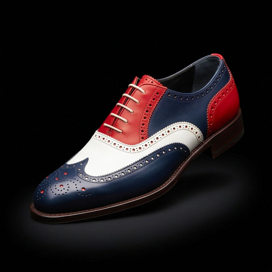 Todi Tri Tone Leather Wingtip Oxford Shoes