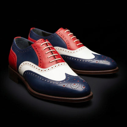 Todi Tri Tone Leather Wingtip Oxford Shoes