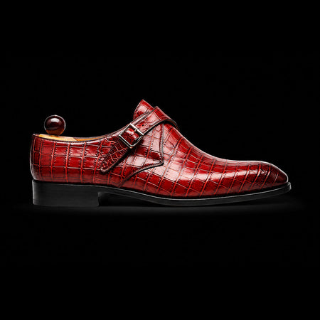Siracusa Brown Patina Alligator Leather Monk Buckle Shoes