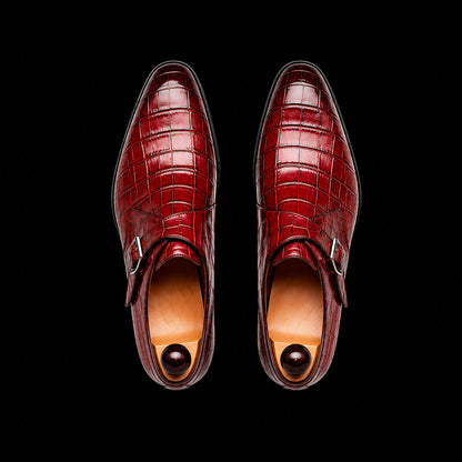 Siracusa Brown Patina Alligator Leather Monk Buckle Shoes