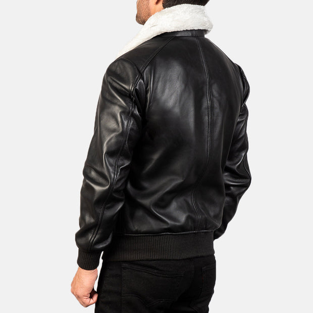 Airin G-1 Black & White Leather Bomber Jacket