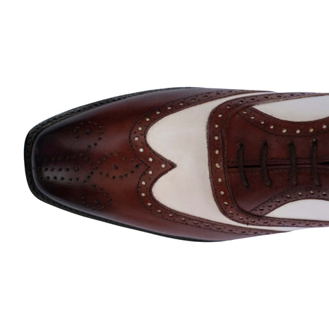 Men's Brown & White Leather Wingtip Spectator Shoes