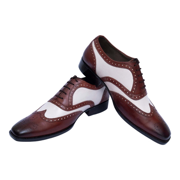 Men's Brown & White Leather Wingtip Spectator Shoes