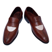 Men's Brown & Beige Leather Penny Loafers