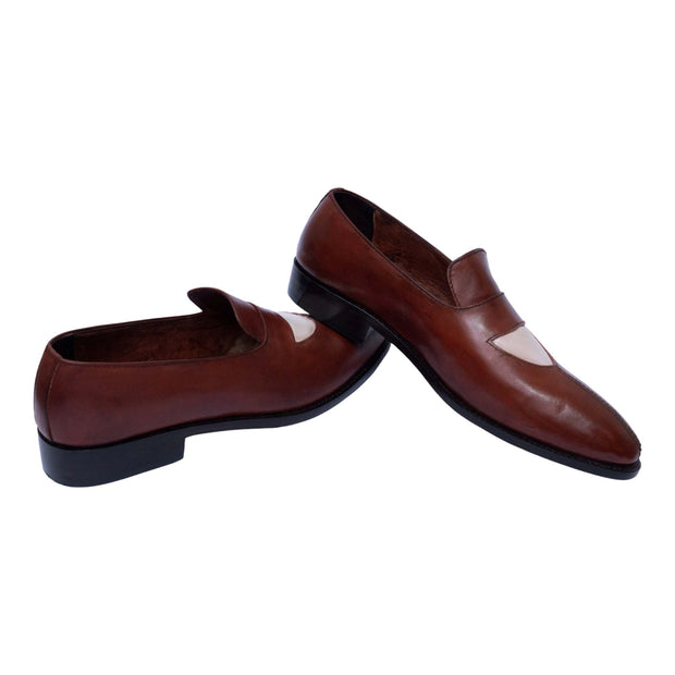 Men's Brown & Beige Leather Penny Loafers