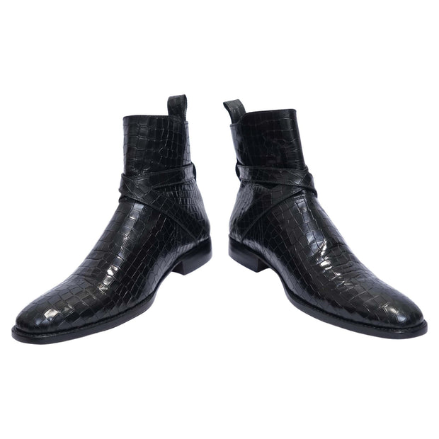 Men's Black Alligator Leather Ankle High Jodhpur Boots