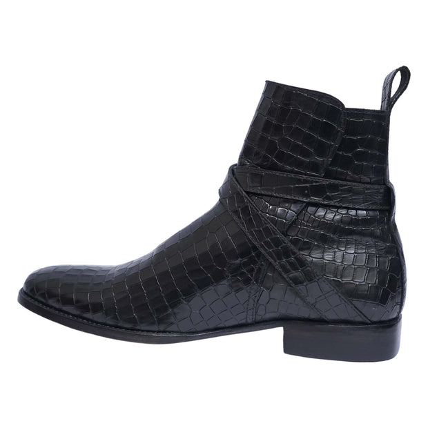 Men's Black Alligator Leather Ankle High Jodhpur Boots